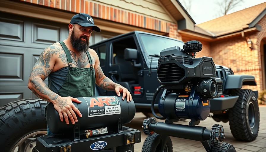 Outdoor setup with ARB Twin Air Compressor on Jeep in driveway