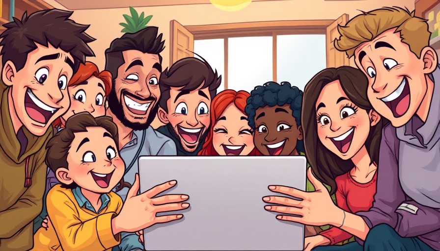 Diverse group exploring OpenAI laptop, cartoon, vibrant colors.