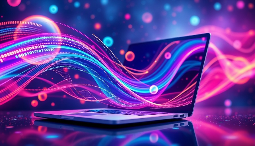 Vibe working Genspark laptop with colorful data stream.
