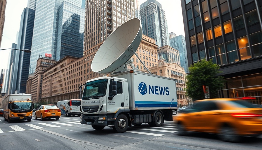 Large news truck on city street, highlighting AI bias.