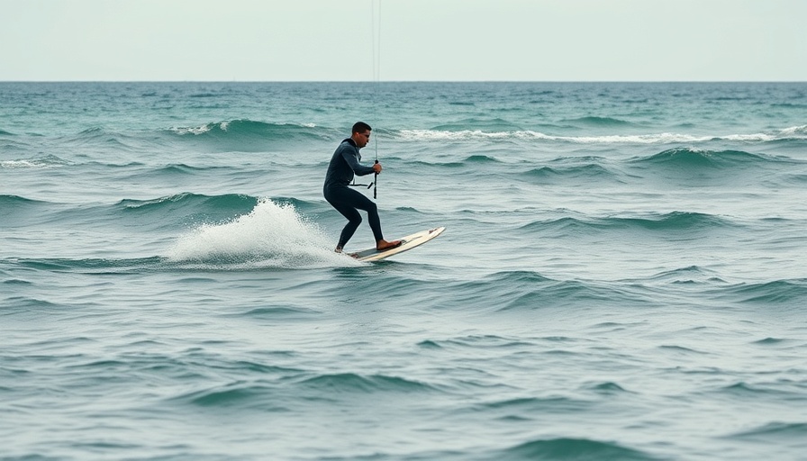 Smooth ride on foil board across ocean promoting fast foiling progress.