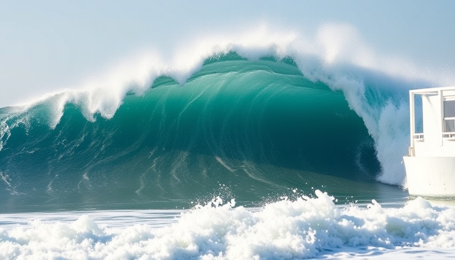 Towering ocean wave crashes energetically in the open sea.