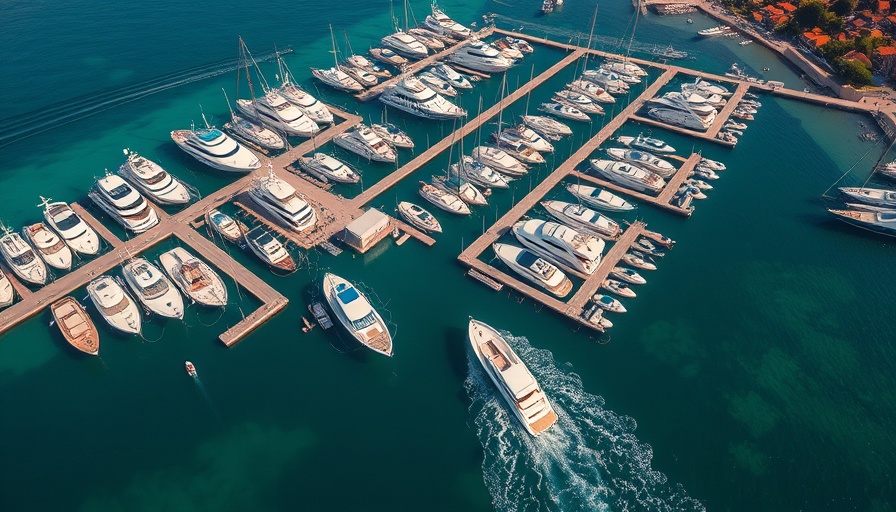 Aerial view of yachts docked at a marina, Princess Yachts Owners Holiday.