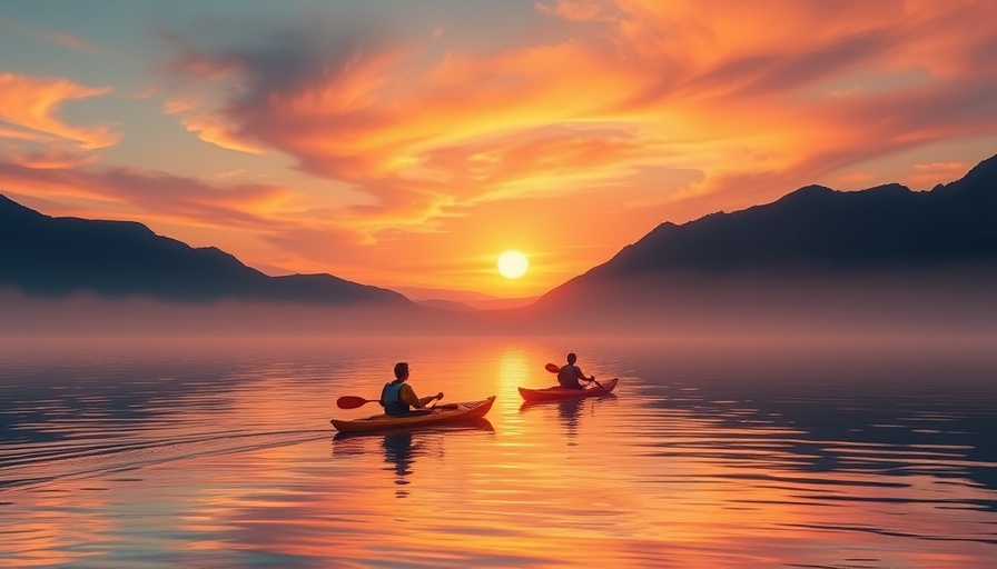Two kayakers at sunset on tranquil lake, Kayaker's Guide to Saving Your Marriage.