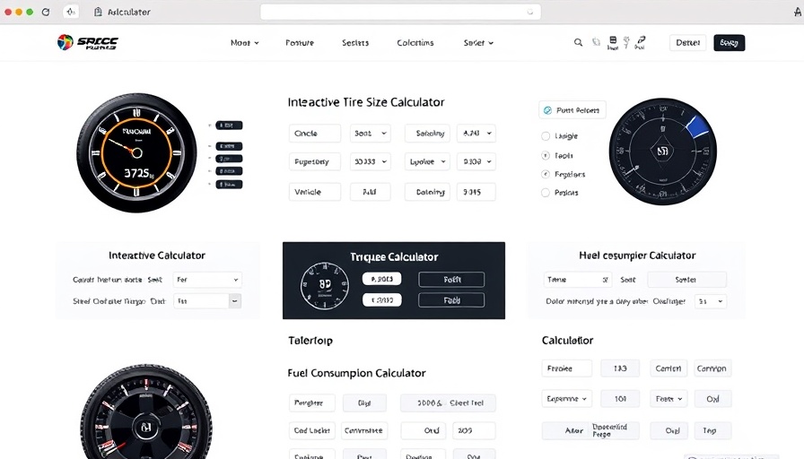 AI-powered vehicle calculators webpage showcasing various automotive tools.