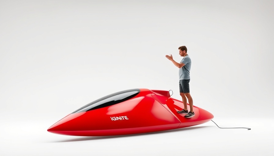 iGNiTE Wing Foilboard displayed in a studio setting, with a person explaining it.