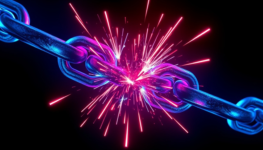 Neon chain breaking, disruption concept in stylized digital art.