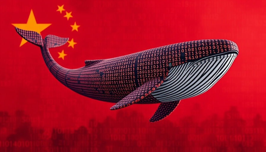DeepSeek V3.1 open AI features, digital whale on a red Chinese flag.
