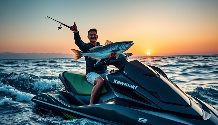 Kawasaki Jet Ski Ultra 160LX-S Angler fishing at sunset.