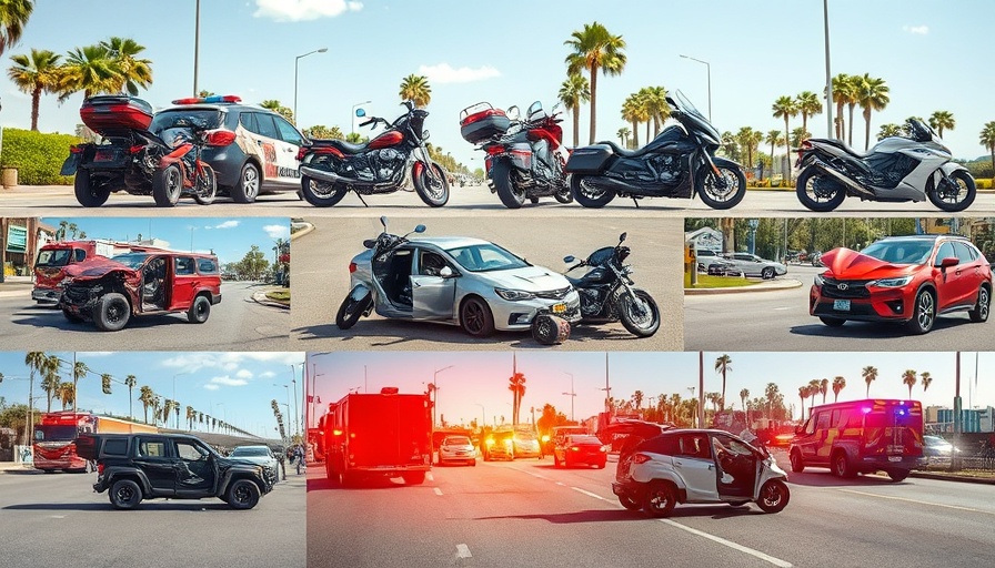Florida motorcycle insurance myth-busting collage with accident scenes.