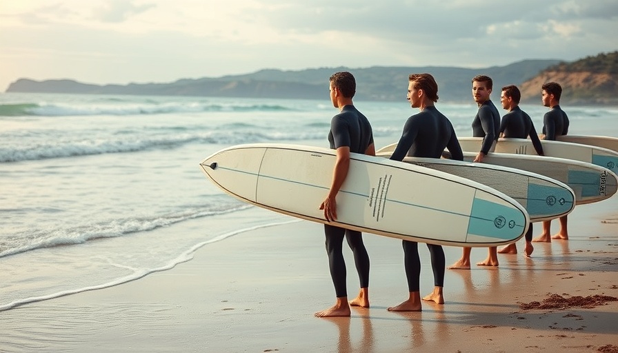 Surfers preparing on beach for 2025 SUP Surf Coaching Clinics.