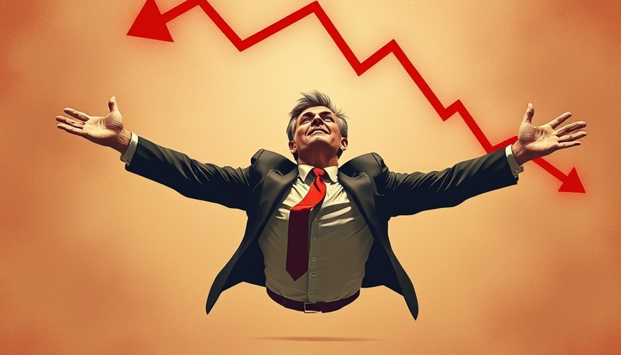 Stylized image of a businessman falling with economic chart backdrop.