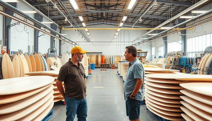 Factory interior with stacked surfboards at the world's largest surfboard factory.