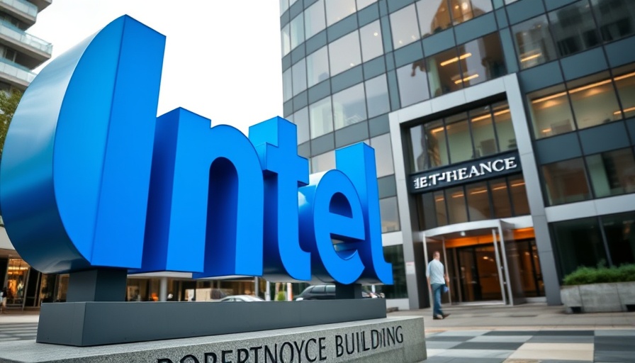 Stylish Intel sign in front of modern building entrance, Trump Intel Deal Investment.