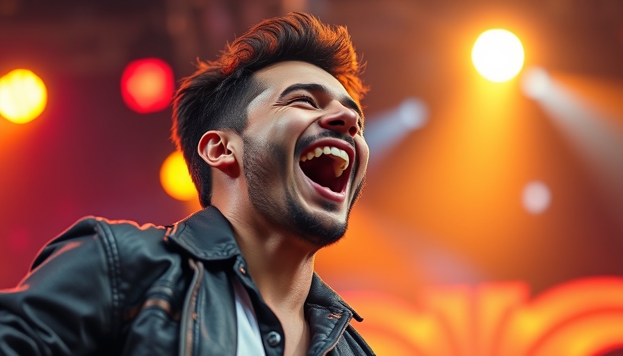 Astronomer CEO Scandal: Energetic lead singer on vibrant concert stage.