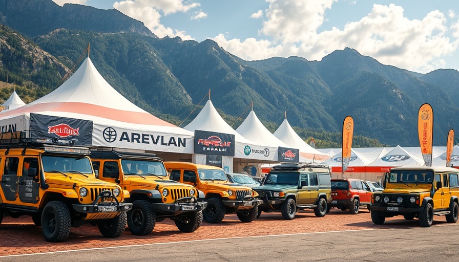 Overland Expo Mountain West 2025 with vehicles and sponsors.