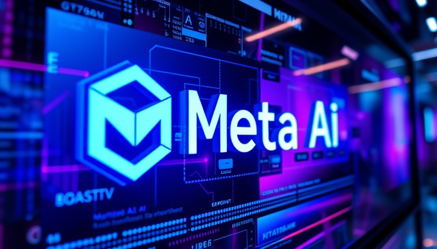Futuristic Meta AI logo with reflections in blue tones