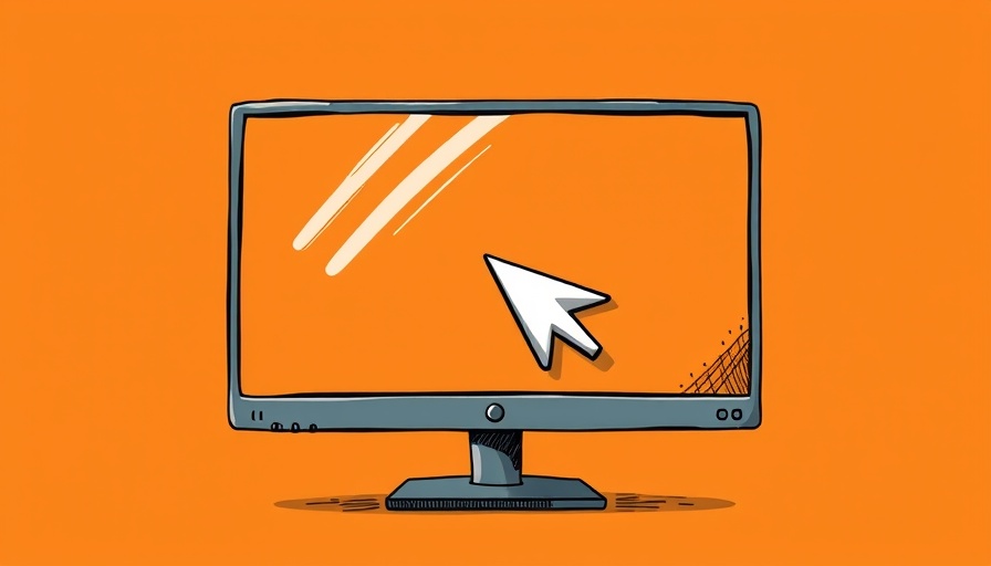 Cartoon computer screen with cursor on orange backdrop