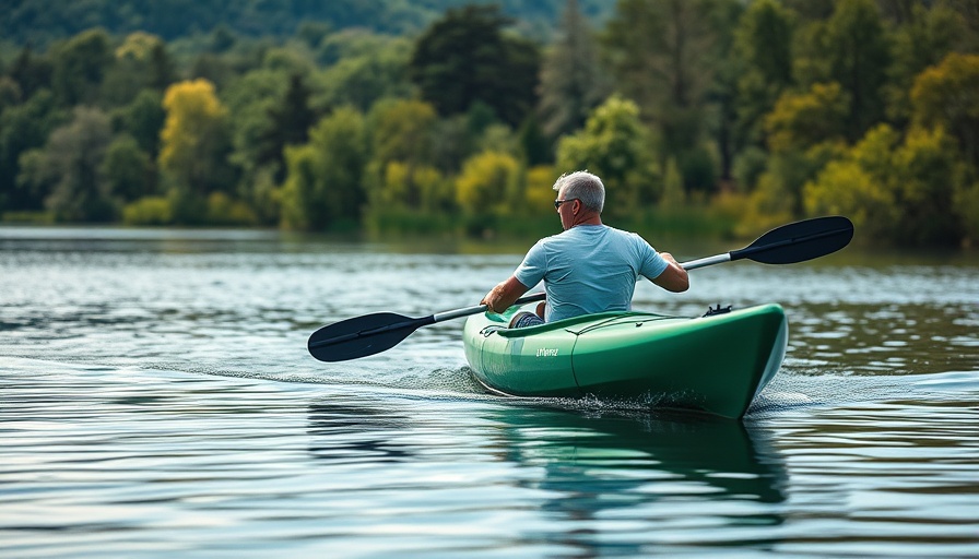 Man kayaking on a lake surrounded by lush greenery during Lekker Osprey kayak review.
