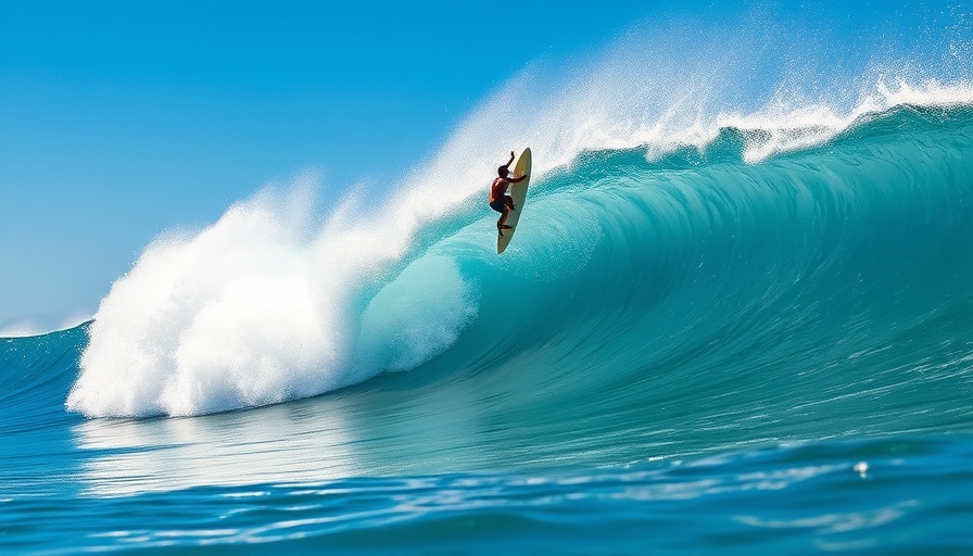 Skilled surfer executing maneuver on large wave under clear sky