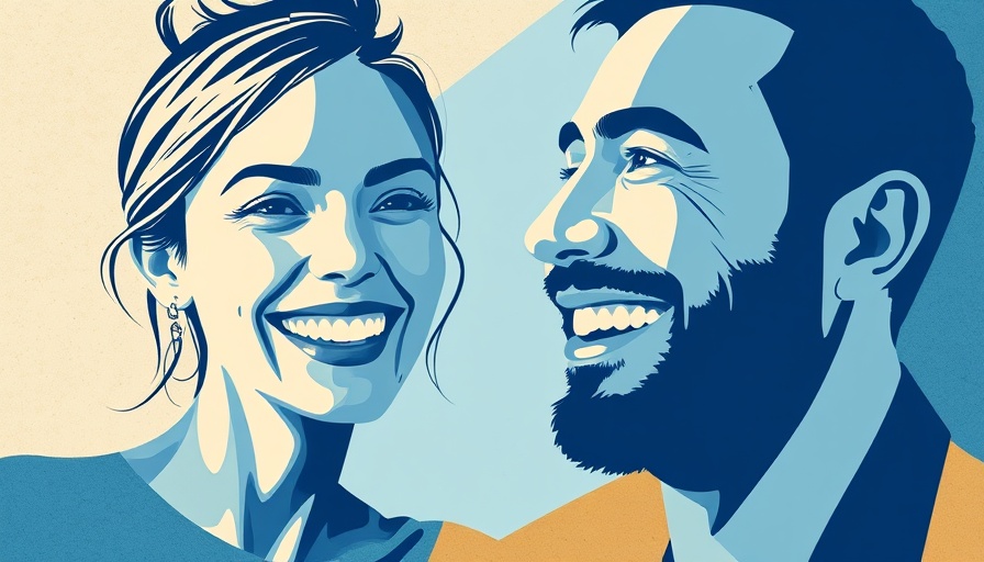 Abstract lively portrait of smiling individuals in blue tones