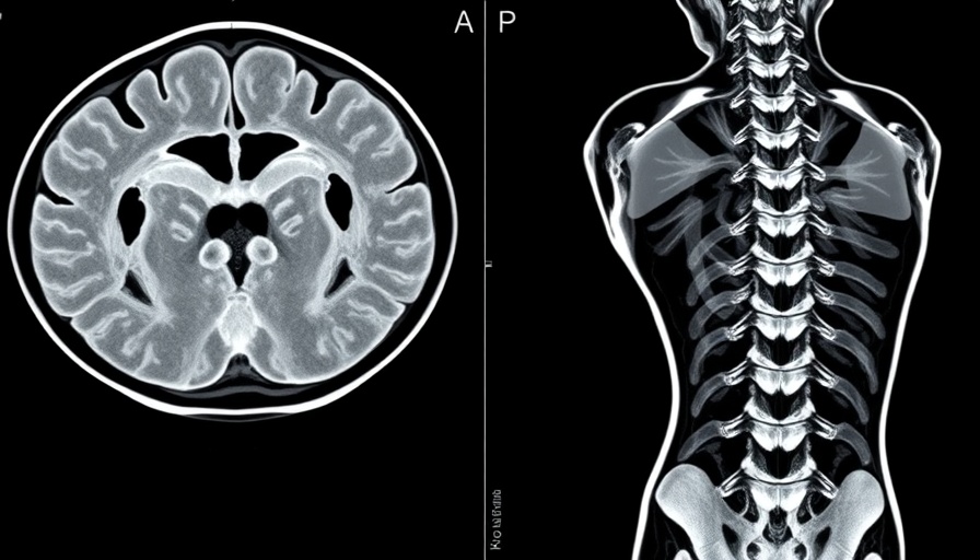 MRI scan of scoliosis indicating spinal curvature.