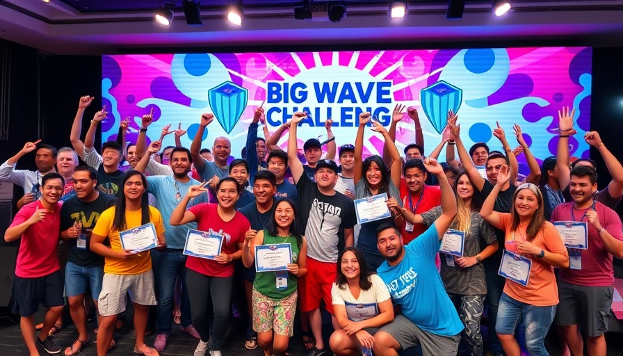 Big Wave Challenge Awards 2024/25 winners celebrating on stage.