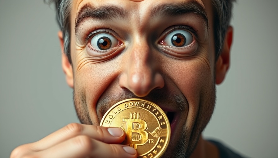 Man biting a gold coin, symbolizing Kula Gold Mt Palmer Gold Project.