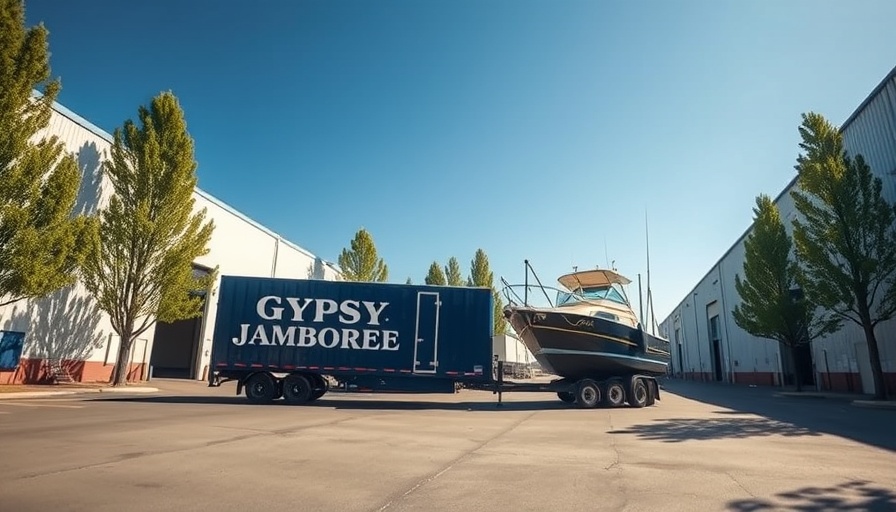 BoatLIFE at the Gypsy Jamboree: Trailer with boat at warehouse
