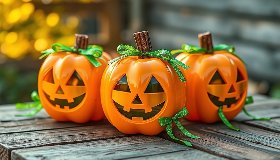 Eco-friendly Halloween decorations with painted plastic pumpkins.