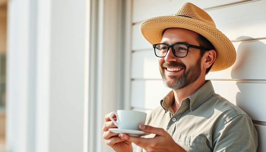 Man practicing zero-waste lifestyle holding a reusable cup indoors.
