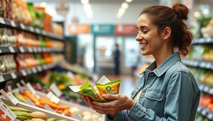 Eco-conscious woman recycling in a grocery store with sustainable materials.