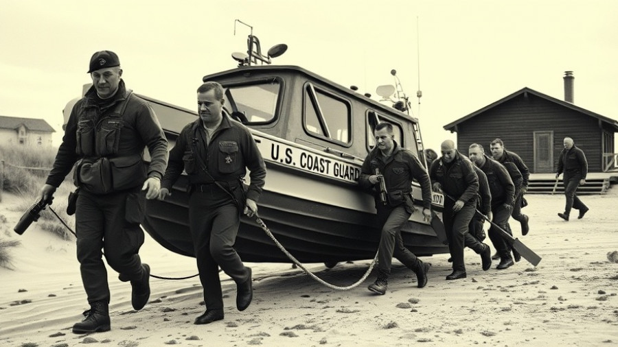 Pea Island Life-Saving Station history: U.S. Coast Guard launching lifeboat