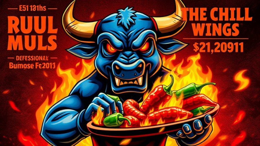 Fiery bull mascot poster for Durham Hot Wing Challenge event.