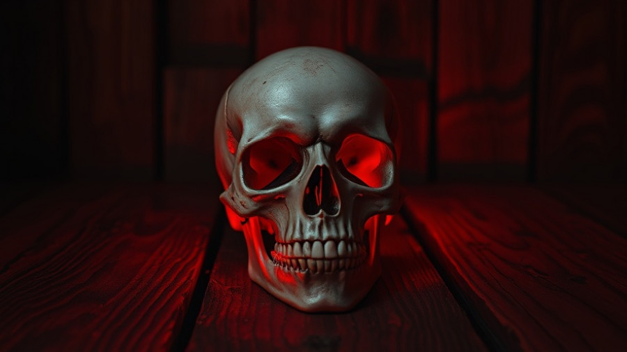 Eerie skull glowing with red light in a wooden setting, perfect for Halloween bar crawls for adults.