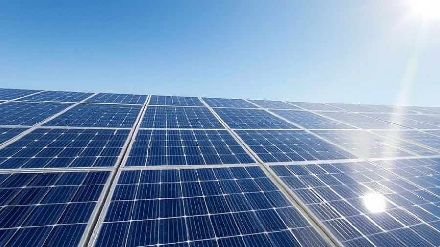 High-efficiency solar panels absorbing sunlight in a clear blue sky.