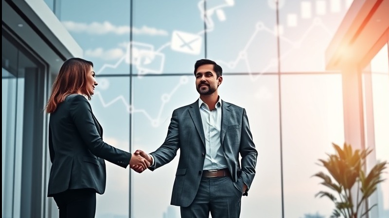 Confident business owner in modern office, symbolizing media growth and opportunity.