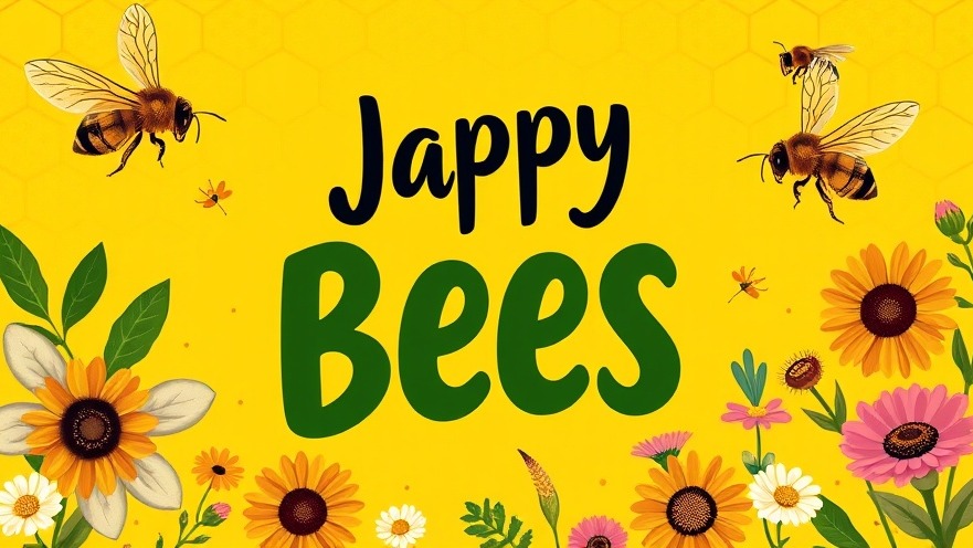 Colorful card for pollinator conservation event featuring bees and flowers on a bright yellow background.