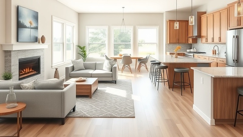 Modern modular home interior featuring an open living area with cozy decor.