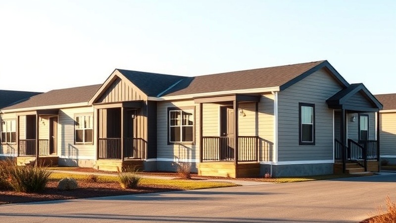 Modern modular homes for sale, showcasing diverse designs under natural daylight.