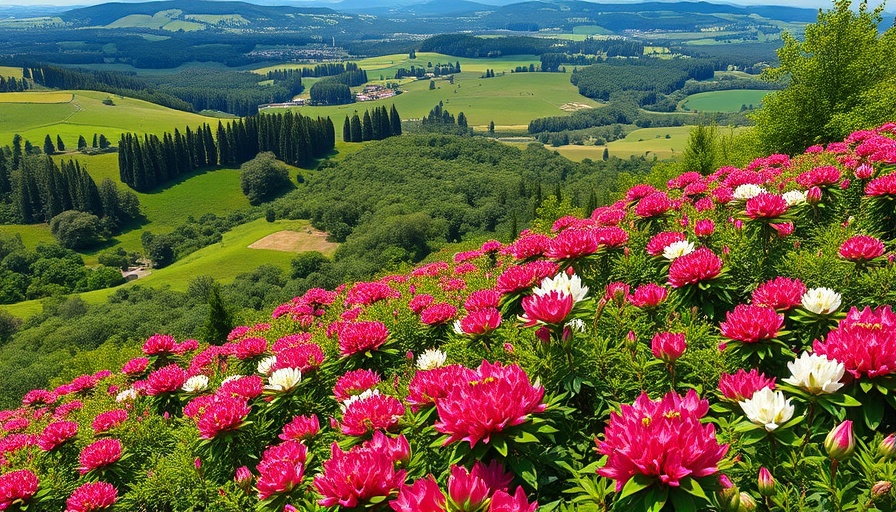 Vibrant hillside in Burcina Park showcasing sustainable tourism.