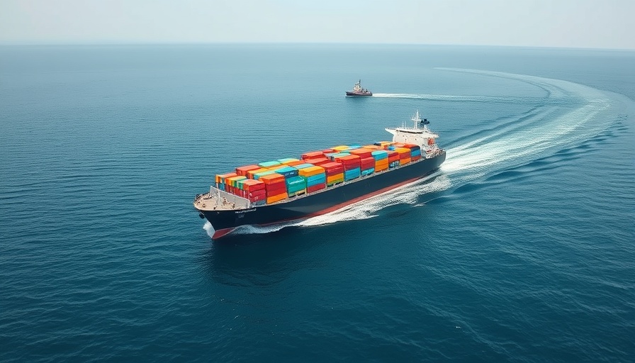 Cargo ship navigating through ocean; tariffs and trade on the sea.