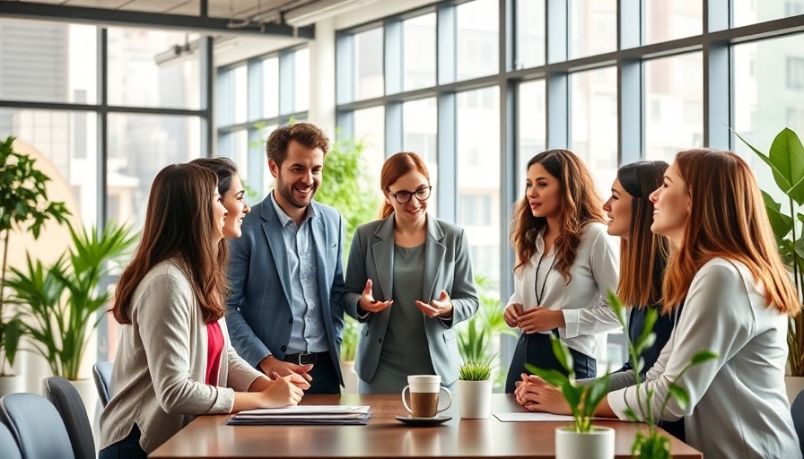 Young professionals collaborating in modern office meeting.