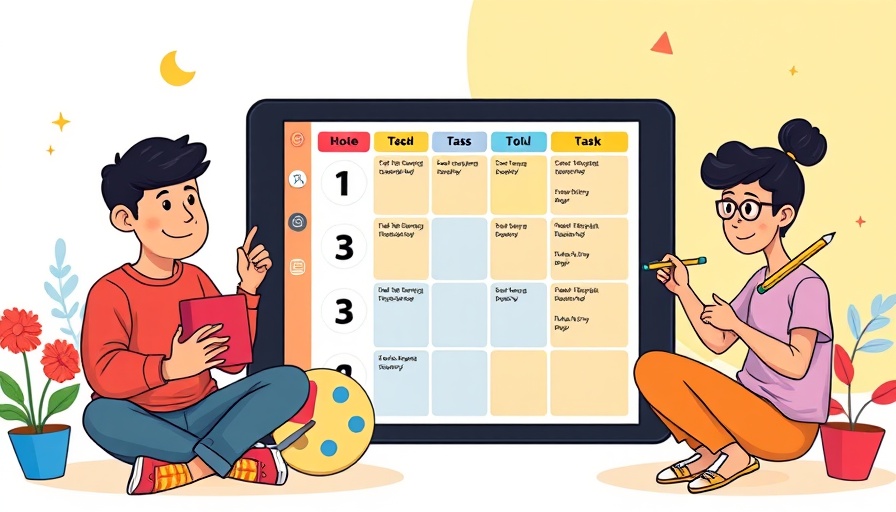 Vibrant cartoon of ADHD-friendly task management interaction.