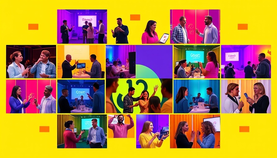 Colorful marketing event collage with vibrant design elements.