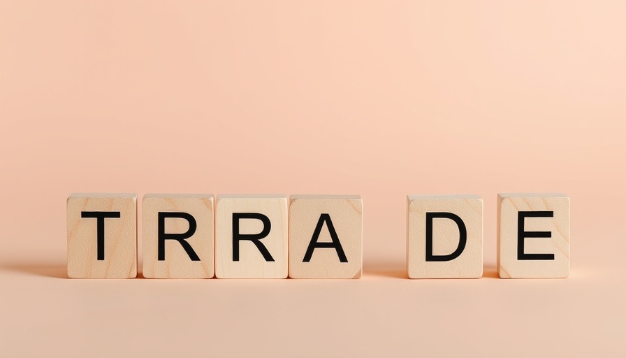 Wooden blocks spelling TRADE on peach background