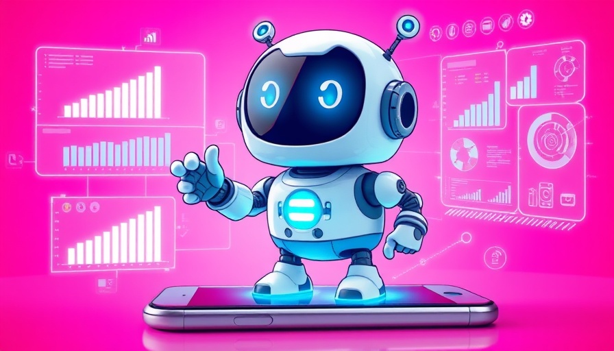 Playful cartoon robot on smartphone boosting productivity with Grok AI.