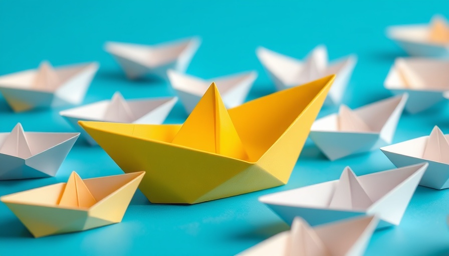 Thought leadership concept with origami boats on blue background.