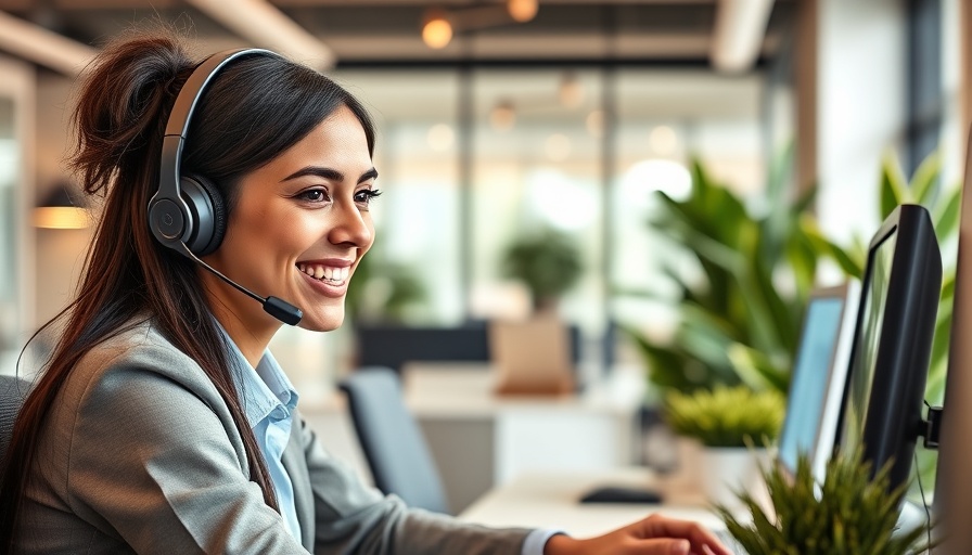 Smiling call center agent providing exceptional customer service.