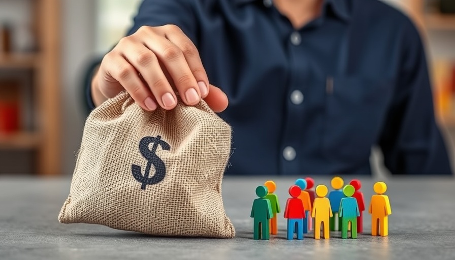 Symbolic image of sponsorship benefits with money bag and wooden figures.